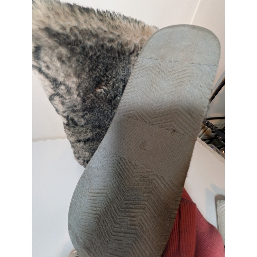 Faux Fur Animal Print Tall Slipper Boots Grey Cream Fleece Lined Size 8 - Picture 4 of 9